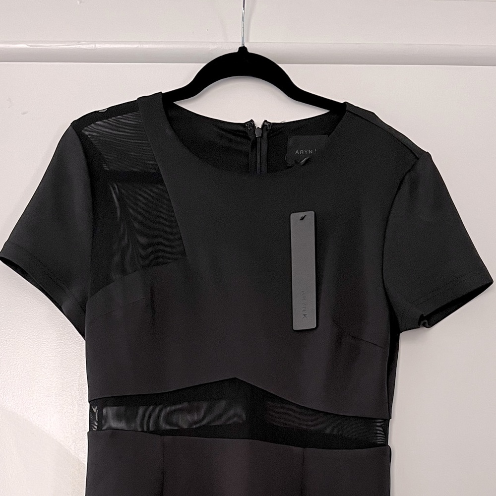 Classy/Sexy Black Form Fitting Dress with mesh peekaboo on right arm & midriff